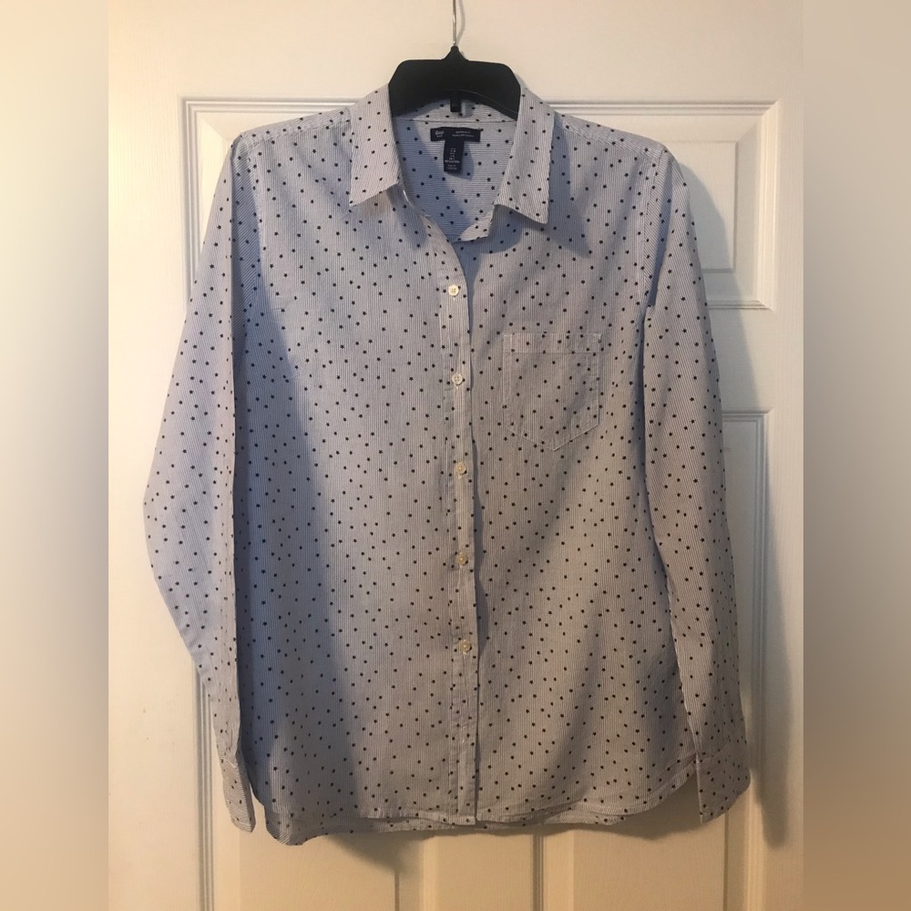 Gap Long Sleeve Button Down Shirt Boyfriend Fit Womens Large Navy Stars